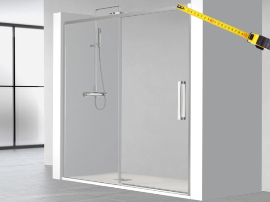 Paroi de douche coulissante, L. 90 à 220 cm, Hauteur 150 à 220 cm, fabrication sur mesure, verre de sécurité et traité anti-calcaire, garantie 5 ans, LIVRAISON OFFERTE